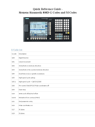 SINUMERIK HANDBOOK G codes & M codes - Siemens - m codes list