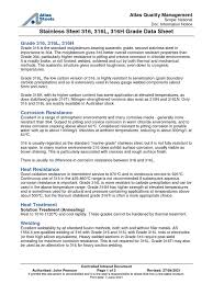 Stainless Steel 316, 316L, 316H Grade Data Sheet - Atlas Steels - a316 stainless steel