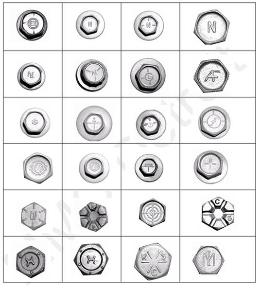 Illustrative example of list bolt manufacturers head markings from Google Search