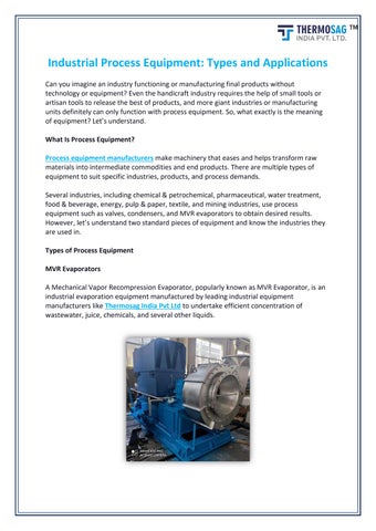 Illustrative example of process equipment manufacturers from Google Search